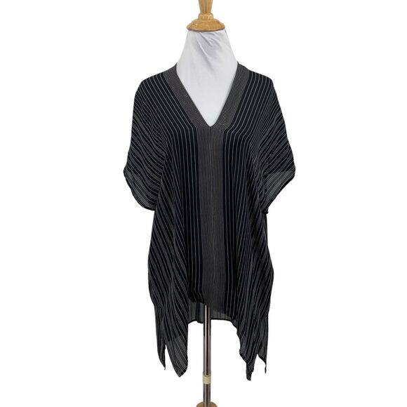 Vince Blouse Women XS Extra Small Black White Stripe Dolman V Neck Slouchy Tunic - Picture 1 of 13